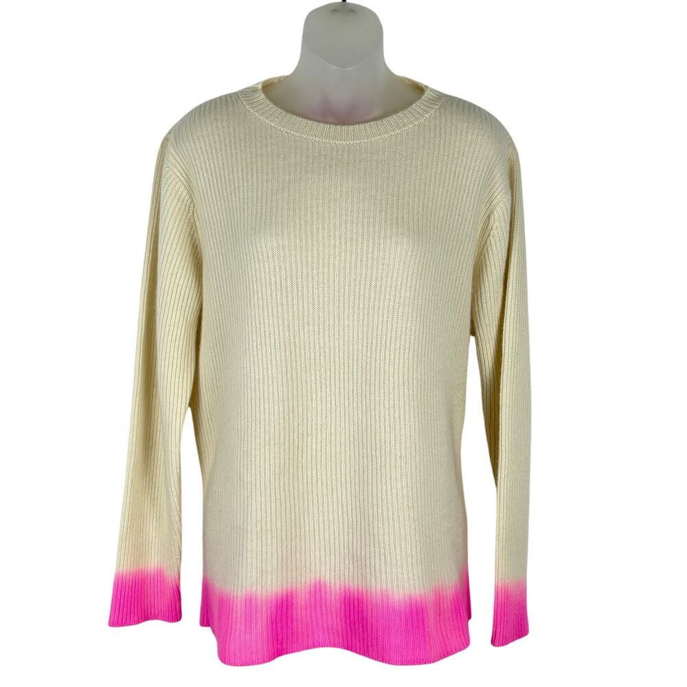 The Elder Statesmen 100% Cashmere Dip Dyed Pink Ivory Ribbed Sweater S $1100